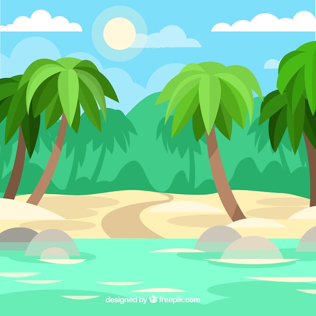 Fondo de una playa con palmeras