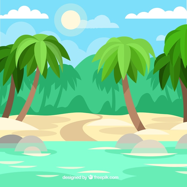 Vector gratuito fondo de una playa con palmeras