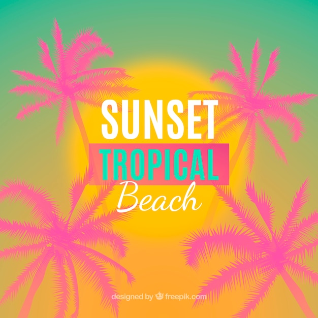 Vector gratuito fondo de playa tropical con atardecer degradado