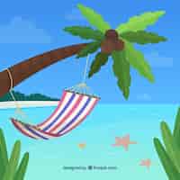 Vector gratuito fondo de playa tropical con hamaca