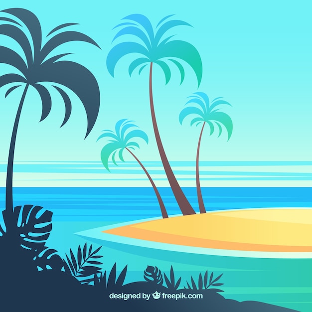 Vector gratuito fondo de playa tropical con palmeras