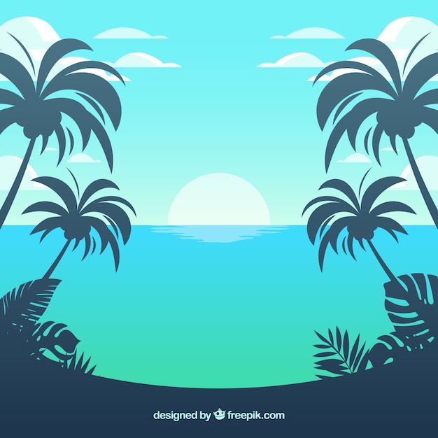 Vector gratuito fondo de playa tropical con palmeras