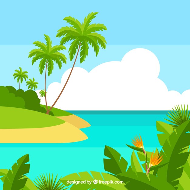 Fondo de playa tropical con palmeras