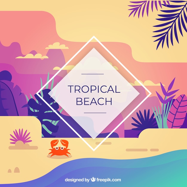 Vector gratuito fondo de playa tropical con palmeras