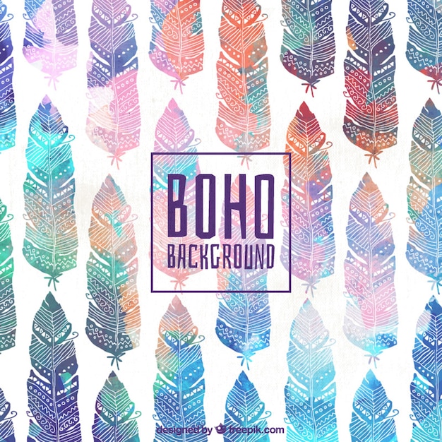 Vector gratuito fondo de plumas decorativas de acuarela en estilo boho