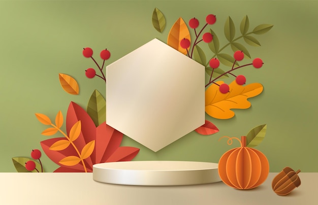 Fondo del podio de otoño 3d Plataforma de ventas de otoño