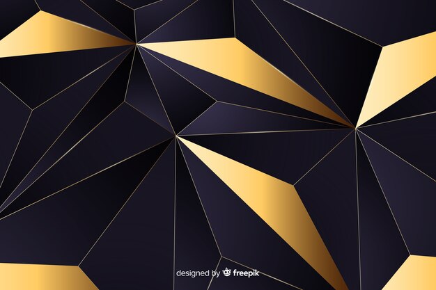 Fondo poligonal oscuro y dorado