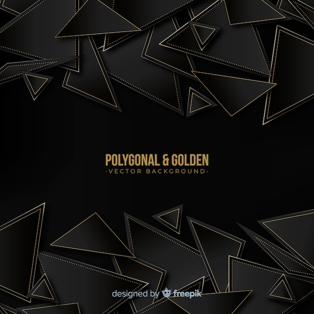 Fondo poligonal oscuro y dorado