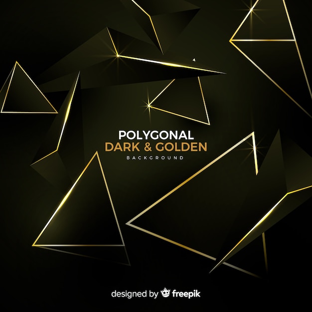 Fondo polygonal oscuro y dorado