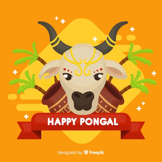 Vector gratuito fondo de pongal en diseño plano