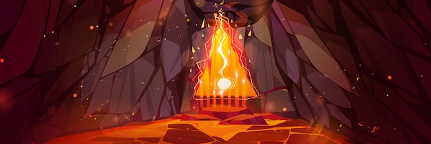 Vector gratuito fondo del portal de la cueva del volcán del juego de rpg de fantasía