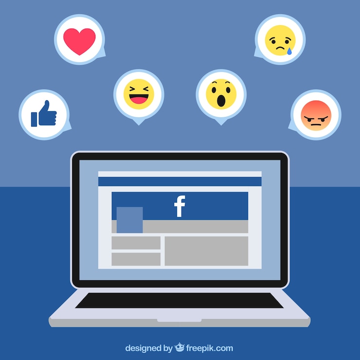 Vector gratuito fondo de portátil con facebook e iconos