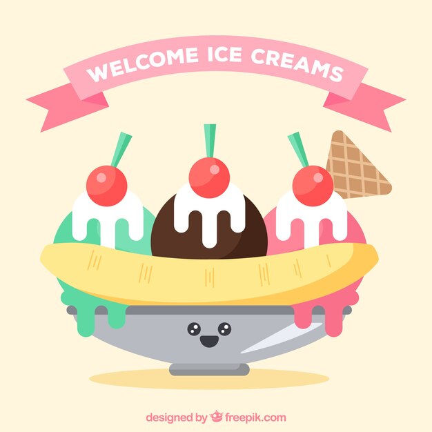 Fondo de postre de helado en diseño plano 