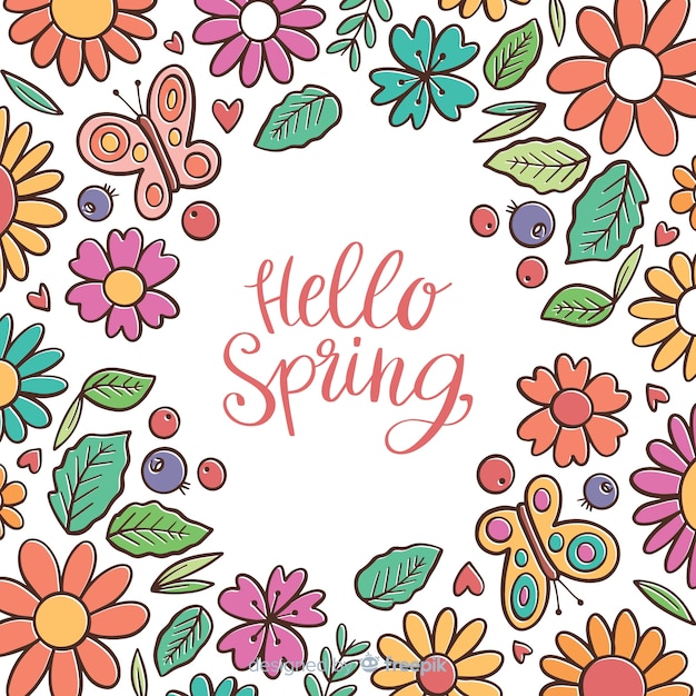 Vector gratuito fondo primavera caligráfico floral dibujados a mano