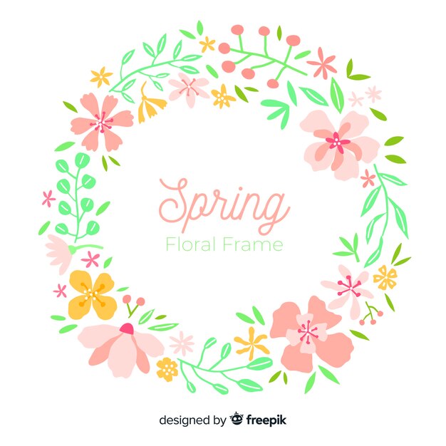 Vector gratuito fondo primavera corona floral dibujada a mano