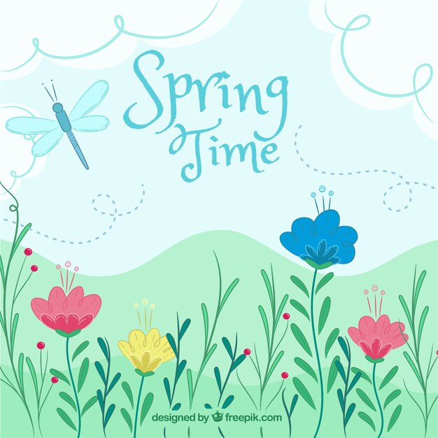 Fondo de primavera dibujado a mano