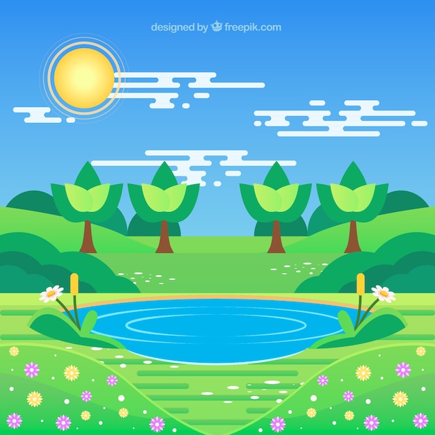 Vector gratuito fondo de primavera con paisaje