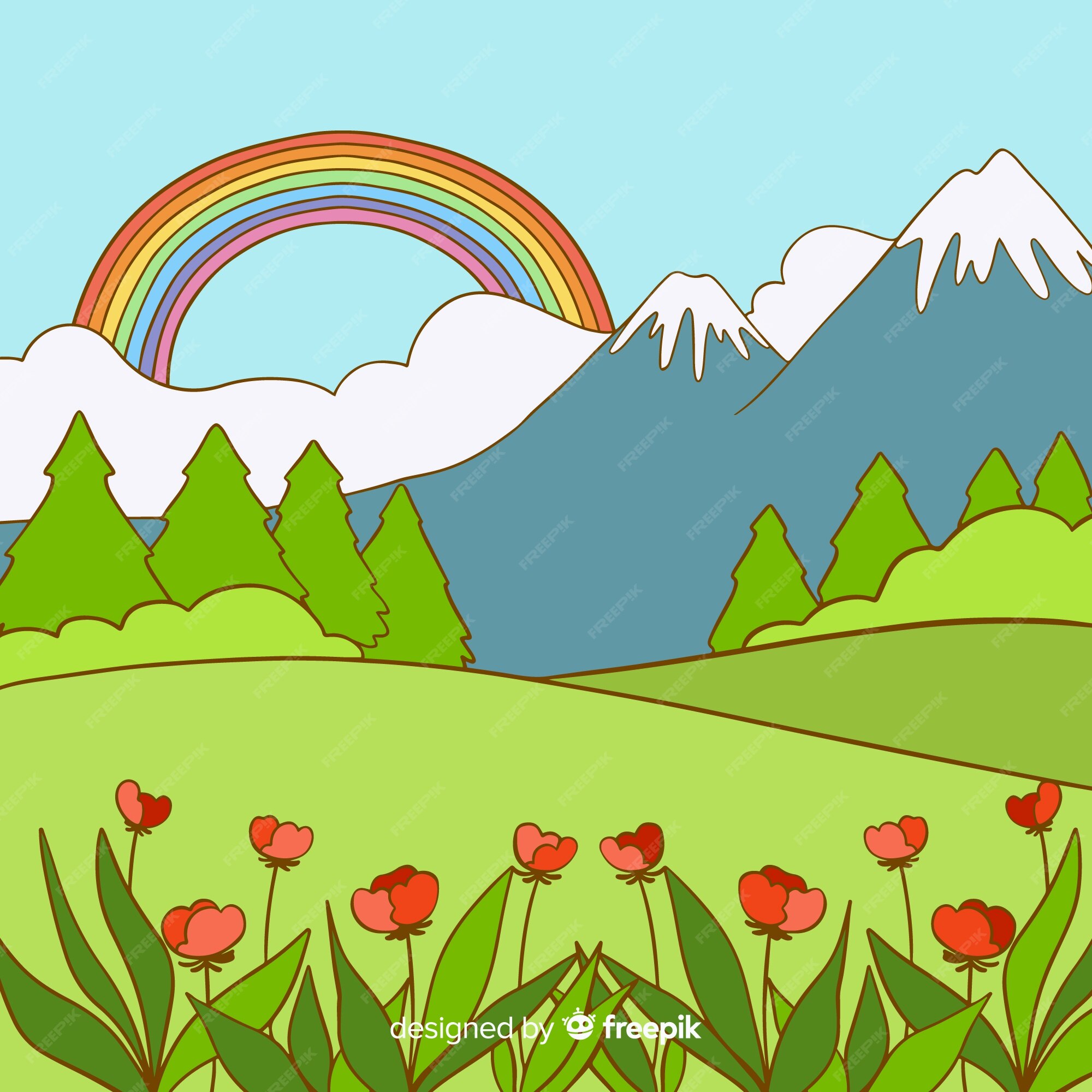 Fondo primavera valle dibujado a mano | Vector Gratis