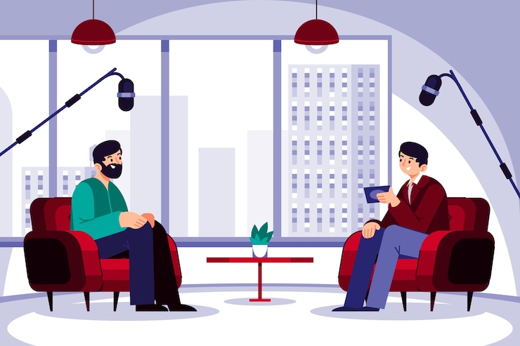 Vector gratuito fondo de programa de entrevistas dibujado a mano