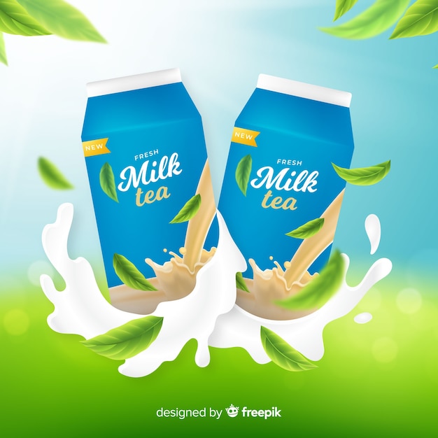 Vector gratuito fondo de publicidad de té con leche