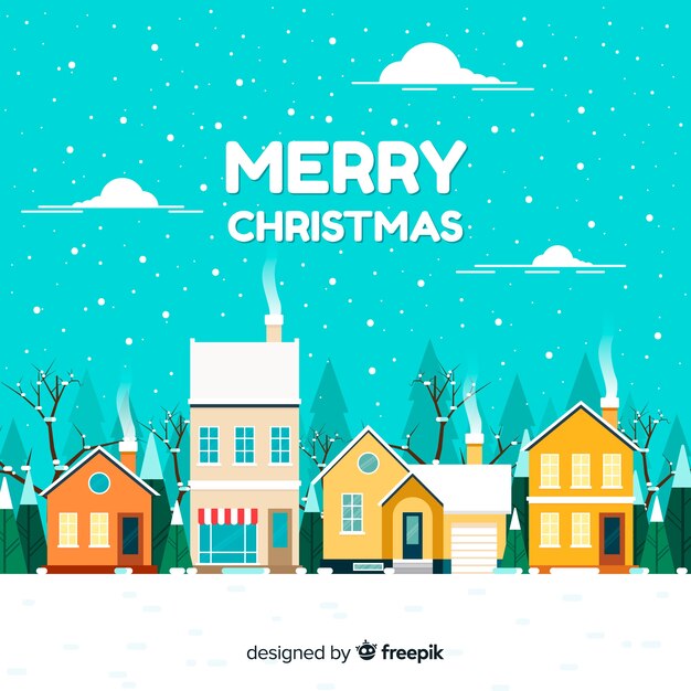 Fondo de pueblo de navidad flat