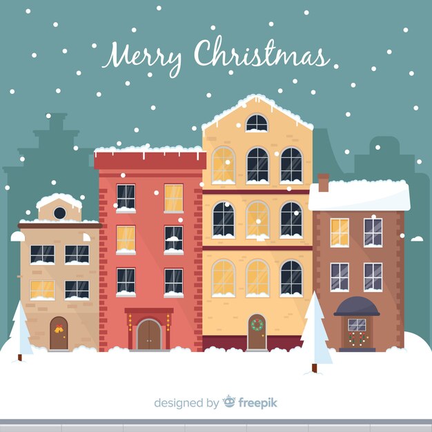Fondo de pueblo de navidad hermoso flat