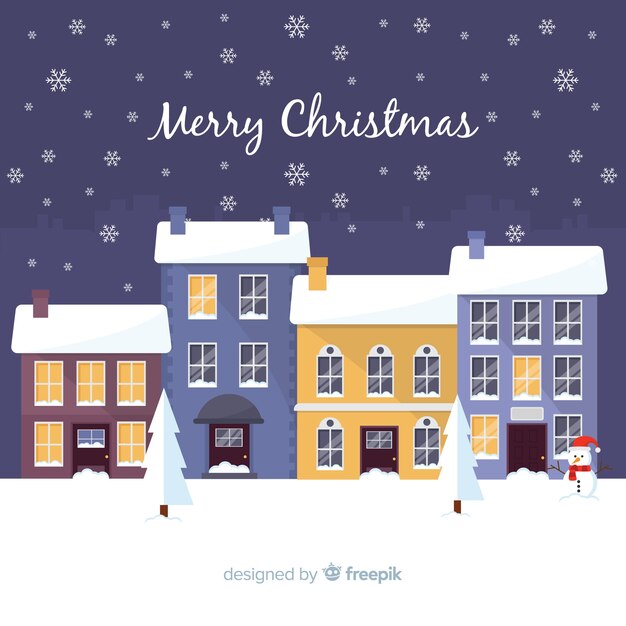 Fondo de pueblo de navidad hermoso flat