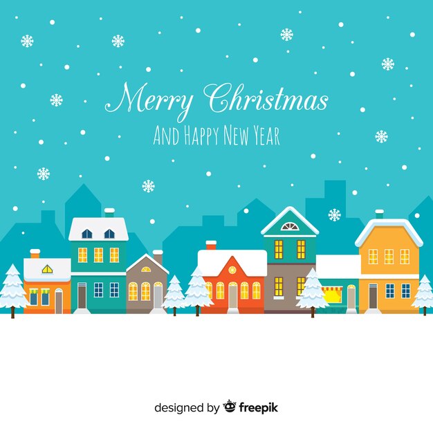 Fondo de pueblo de navidad hermoso flat
