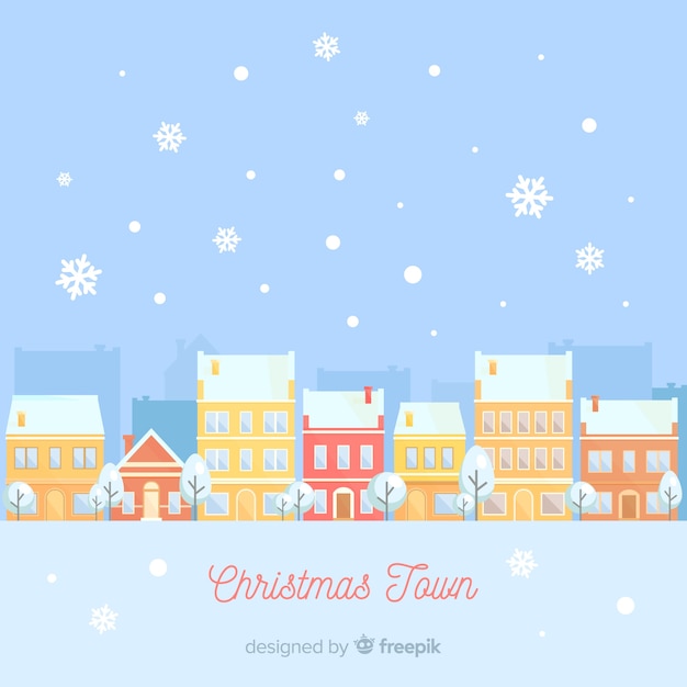 Vector gratuito fondo de pueblo de navidad hermoso flat