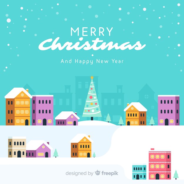 Fondo de pueblo de navidad hermoso flat