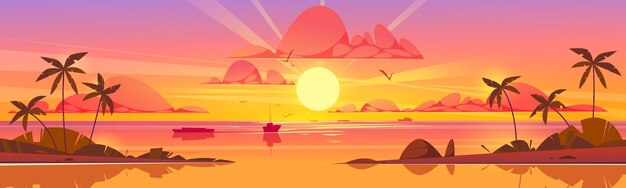 Fondo de puesta de sol de mar Palma en la playa de la isla