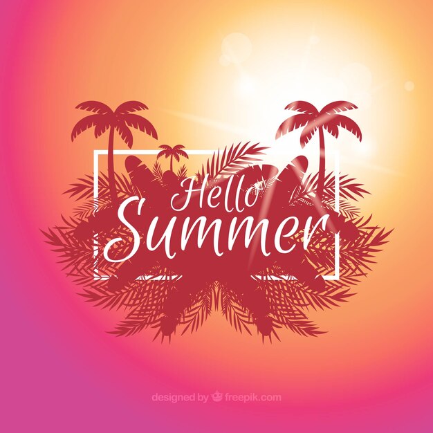Fondo de puesta de sol con palmeras de diseño plano