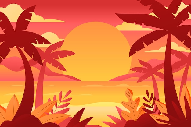 Vector gratuito fondo de puesta de sol tropical degradado