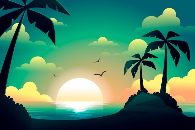 Vector gratuito fondo de puesta de sol tropical degradado