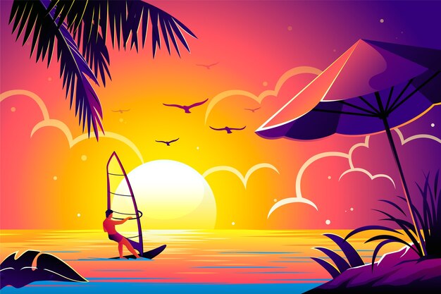 Fondo de puesta de sol tropical en gradiente
