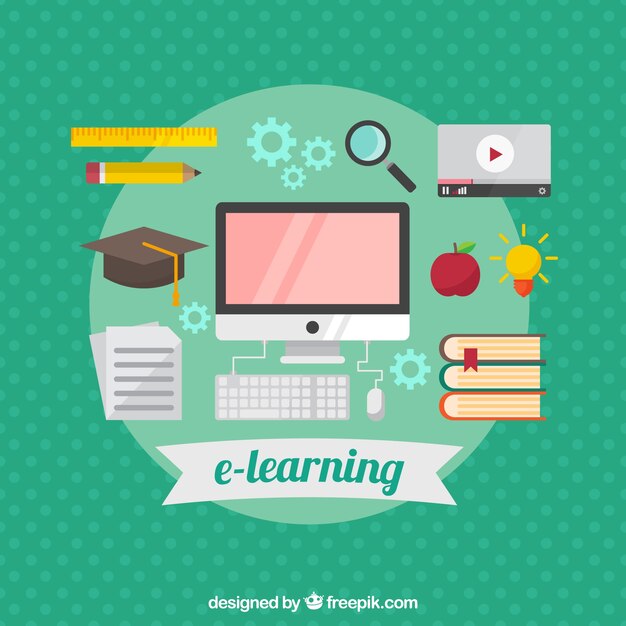 Fondo de puntos con elementos planos para la educación en línea