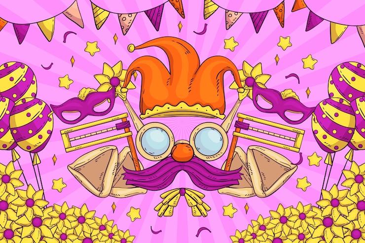 Vector gratuito fondo de purim dibujado a mano