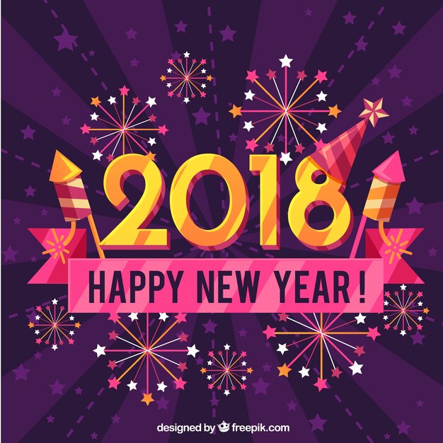 Fondo púrpura de año nuevo con elementos de fiesta
