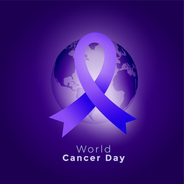 Fondo púrpura del día mundial del cáncer de la cinta y la tierra