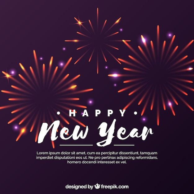 Fondo púrpura con fuegos artificiales de año nuevo