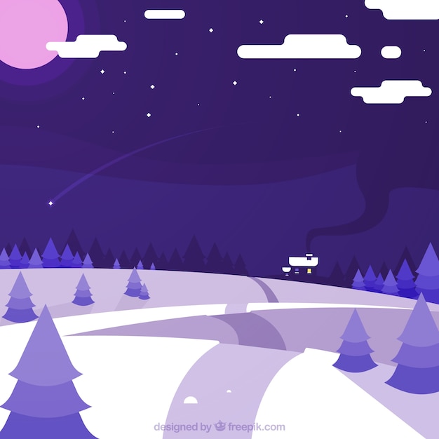 Vector gratuito fondo púrpura de paisaje de invierno en diseño plano