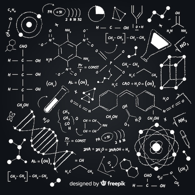 Vector gratuito fondo de química dibujado a mano en pizarra