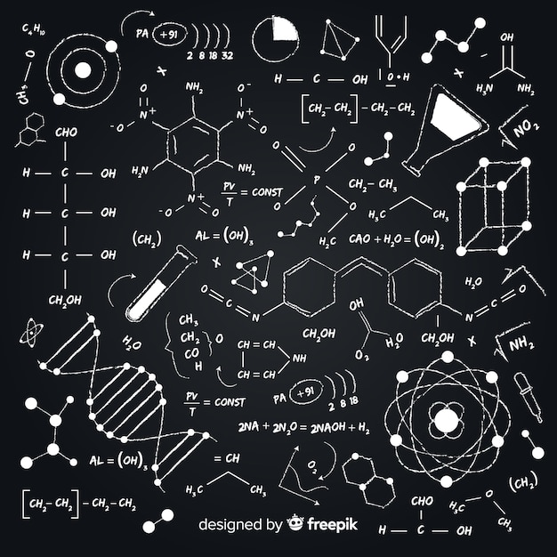 Fondo de química dibujado a mano en pizarra