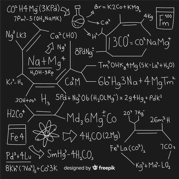Fondo de química dibujado a mano en pizarra