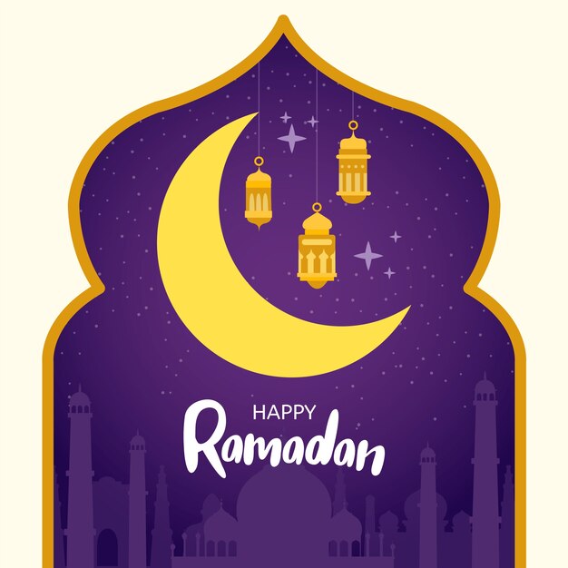 Fondo de Ramadán dibujado a mano con luna y velas