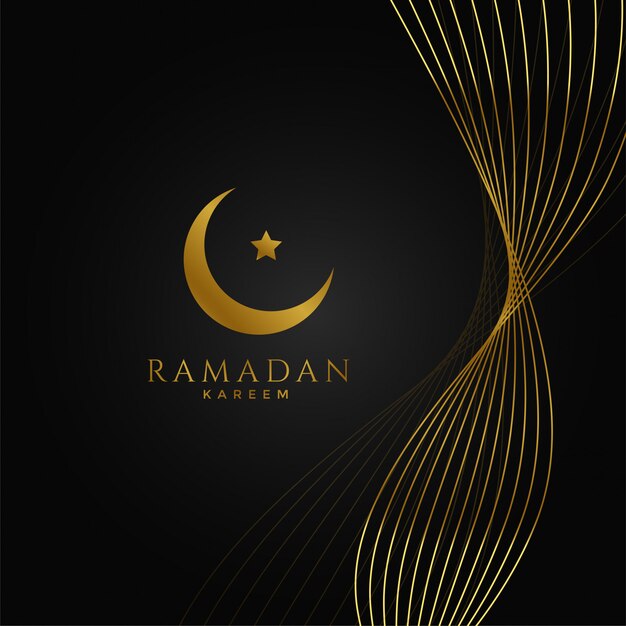 Fondo ramadan kareem con líneas doradas onduladas