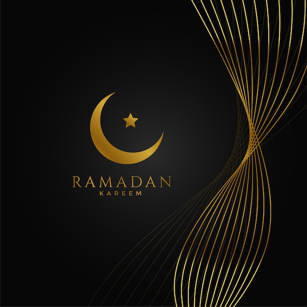 Fondo ramadan kareem con líneas doradas onduladas