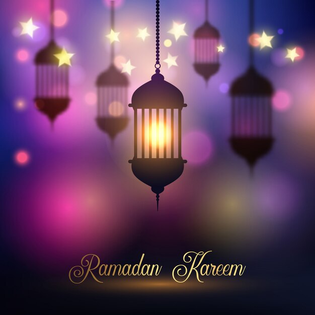 Fondo de Ramadan Kareem con linternas colgantes