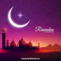 Vector gratuito fondo de ramadan kareem con luna y mezquita