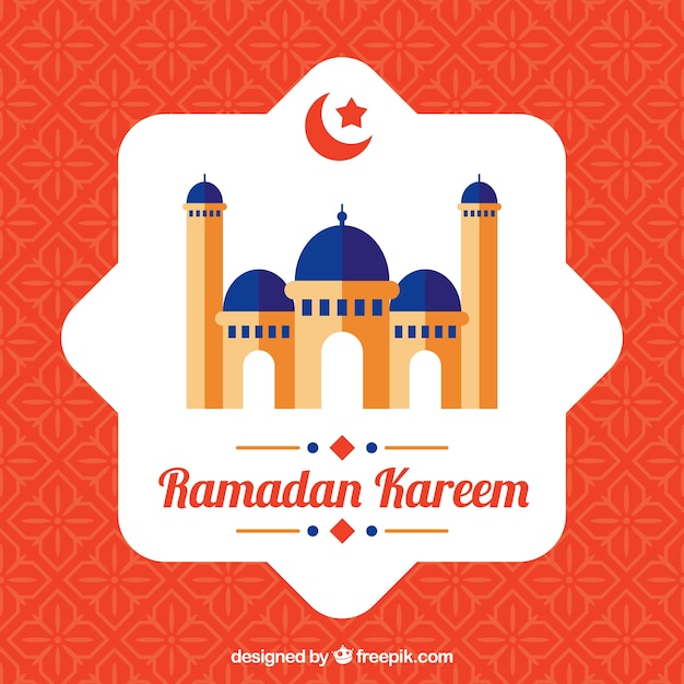 Fondo de ramadan kareem con mezquita en diseño plano